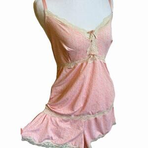 Babydoll Pink Pajama Set Lace Trim Cami Sexy Shorts Marilyn Monroe Sorority Pj L